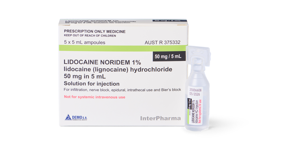 Lidocaine Noridem 1% 50mg in 5mL product