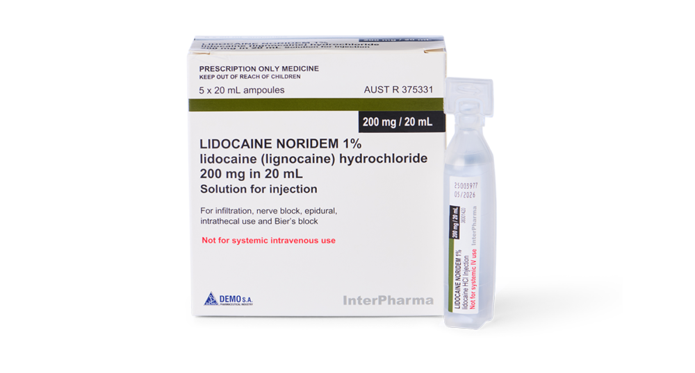 Lidocaine Noridem 1% 200mg in 20mL product